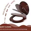 Angel Shield Toilet Seat Round Wood with Slow Close,Easy Clean,Quick-Release Hinges (Round,Dark Walnut)