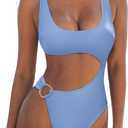 SUUKSESS Women Sexy One Piece Tummy Control Swimsuit Cutout Backless Bathing Suit (Large, Sky Blue)