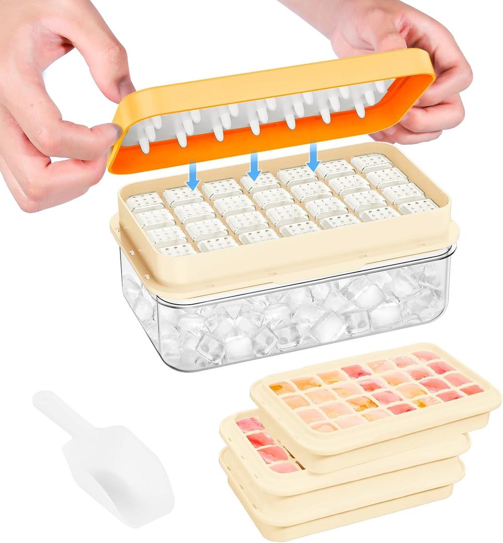PHINOX Ice Cube Tray with Lid and Bin, 3 Pack Plastic Ice Cube Tray Molds, 84 pcs Ice Trays for reezer, Chilling Drinks, Whiskey & Cocktails, with Ice Container and Ice Scoop, BPA-Free