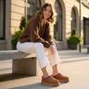 Women's Slippers Platform Mini Boots Short Ankle Boot Fur Fleece Lined House slippers Anti-Slip Boot For Outdoor (8, Brown)