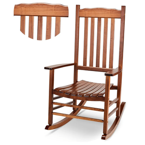 Outvita Outdoor Rocking Chair, Solid Wood High Back Rocker, All Weather Lounge Chair for Porch Patio Fire Pit Garden Backyard Deck Indoor, Wave Shape, Natural