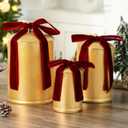 Geelin 3 Pcs Giant Decorative Cow Bells Vintage Rustic Harmony Christmas Metal Gold Bells with Velvet Bows Rustic Cowbells 10", 8", 6"h Hanging Ornaments for Christmas Staircase Mantel Garlands Table