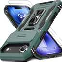 DEERLAMN Case for iPhone Air 6.5-Inch with Slide Camera Cover+Screen Protector(2 Packs), Rotated Ring Kickstand Military Grade Shockproof Protective Cover-Green