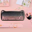 Cute Cat 2.4G USB Wireless Keyboard and Mouse Combo, Silent Keys, Candy Colors, Compatible with Notebook, PC (BlackPink-84Keys)