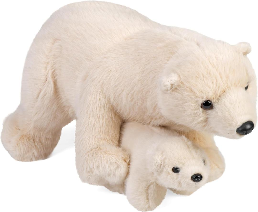 Wild Republic Mom & Baby Polar Bear Plush, Stuffed Animal, Plush Toy, Gifts for Kids, 14"