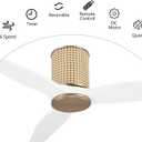 LEDLUX 48" Ceiling Fan No Light - Low Profile Flush Mount Ceiling Fan, 6-Speed Remote Control, Solid Wood, Quiet Reversible DC Motor, White/Gold Finish, for Bedroom, Living Room, Porch