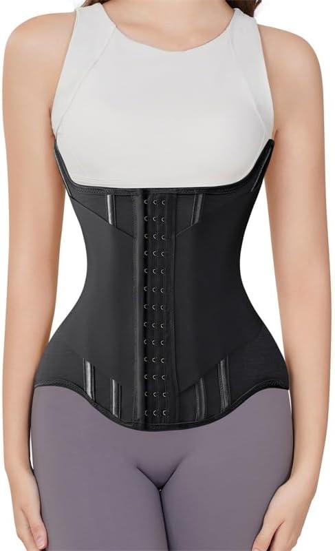 Waist Cincher Corset Sport Girdle Trimmer Double Belt Wrap Waist Trainer Shaperwear Tummy Control Shaper for Women (X-Small, Black)