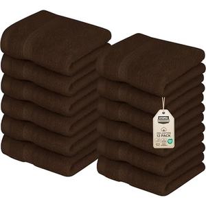 Utopia Towels 12 Pack Premium Wash Cloths Set, 12 by 12 Inches, 100% Cotton Ring Spun, Highly Absorbent and Soft Feel Essential Washcloths for Bathroom, Spa, Gym, and Face, Dark Brown