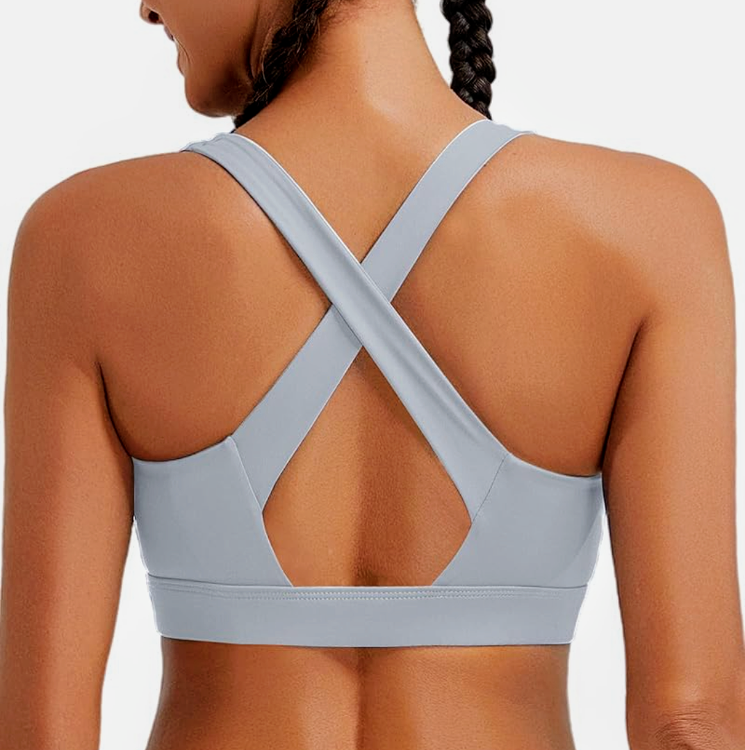 RUNNING GIRL High Impact Sports Bras for Women, High Support Running Strappy Women's Sports Bra with Sewn in Pads Color Grey Size XXL