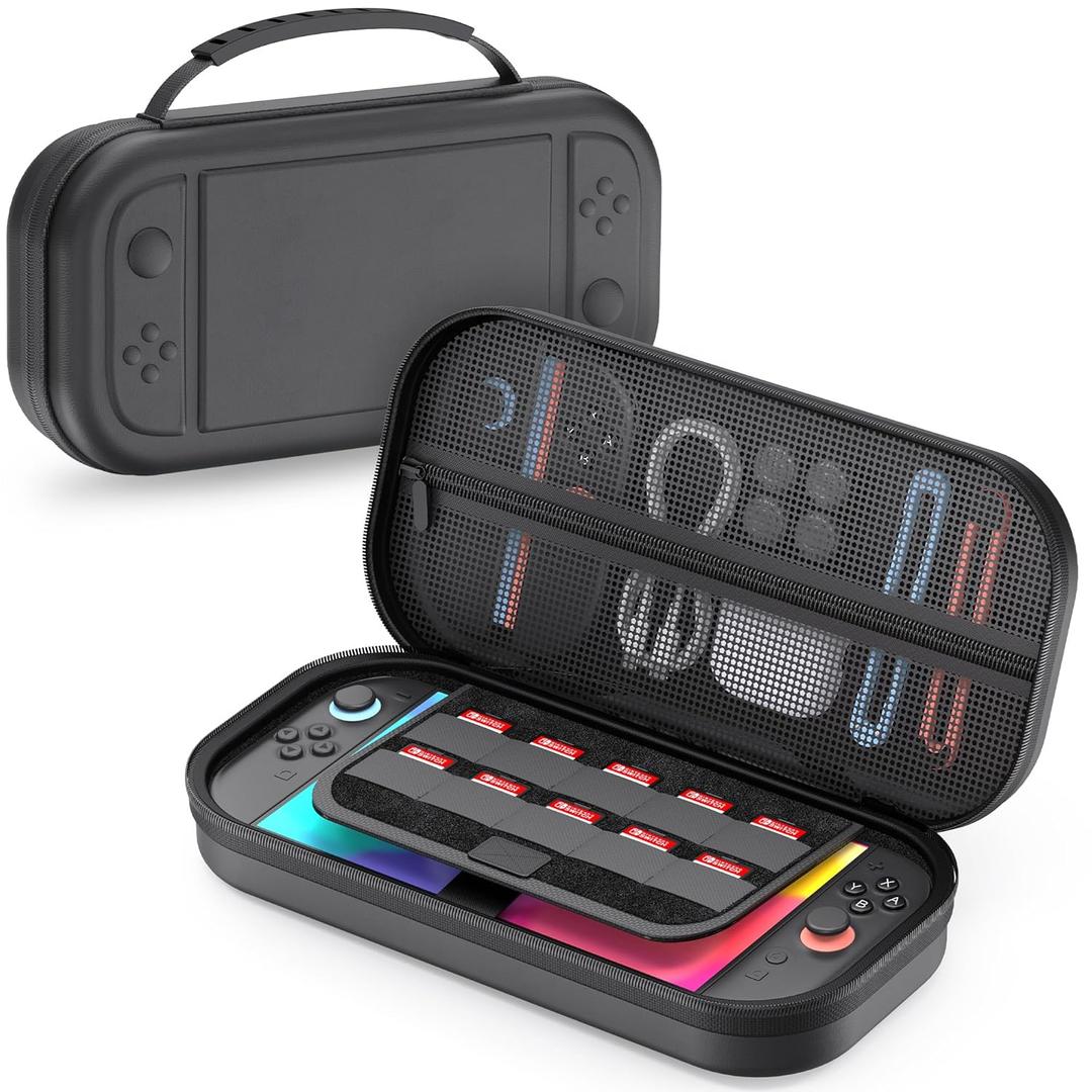 Switch 2 Large Capacity Carrying Case for Nintendo Switch 2 (2025), Portable PU Hard Travel Case with Pockets for Accessories and Game Cards, Slim Protective Bag for Switch 2 Holds 10 Game Cartridge (Black)