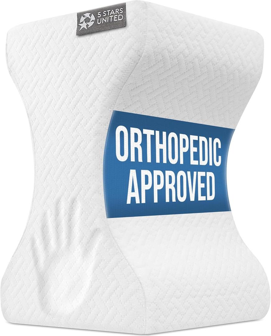 5 STARS UNITED Large Knee Pillow for Side Sleepers - Hip Pain Relief, Memory Foam Leg Cushion for Side Sleeping - Between Legs Pillow for Sciatica & Lower Back Pain, White