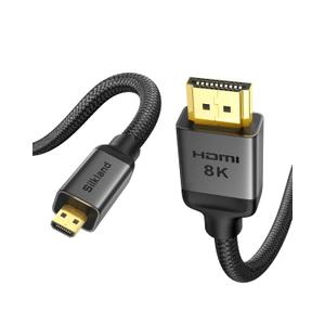 Silkland 8K 4K Micro HDMI to HDMI Cable 6.6ft, Micro HDMI 2.1 Adapter [8K@60Hz, 4K@240Hz 144Hz 120Hz] 6K 5K, 48Gbps, HDR, Compatible for Samsung G8,G9, Camera, Raspberry Pi 5 4, GoPro Hero, Cam Link (6.6 Feet)