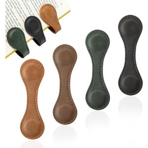 2 x 4 PCS Magnetic Leather Bookmarks | Anti-Loss Page Markers for Book Lovers Teachers Men Women | Elegant Gift Box (Light/Dark Brown, Vintage Green, Black)