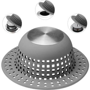 Shower Drain Hair Catcher, Bathtub Drain Cover Foldable Silicone Shower & Tub Protector for Pop-Up & Regular Drains (Drak Grey)