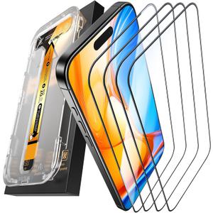 2 x MRGLAS 【Upgraded TOP 9H+ Armor】 4-Pack for iPhone 16 Pro Screen Protector [NO.1 Military Grade Shatterproof] [Auto Alignment Kit] Tempered Glass for 16 Pro 6.3" Longest Durable [Case-Friendly]