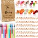 Hiboom 75 Pcs Baby Shower Wood DIY Car Set Includes 50 Unfinished Wooden Car Block to Paint 24 Makers 1 Game Sign for Decorate Gift Block Game 10 Style(Brown Simple Drawing)