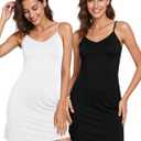 2 Packs Full Slip Dress for Women Adjustable Spaghetti Strap Under Dress Cami Mini Slips Undergarment Nightgown, Medium