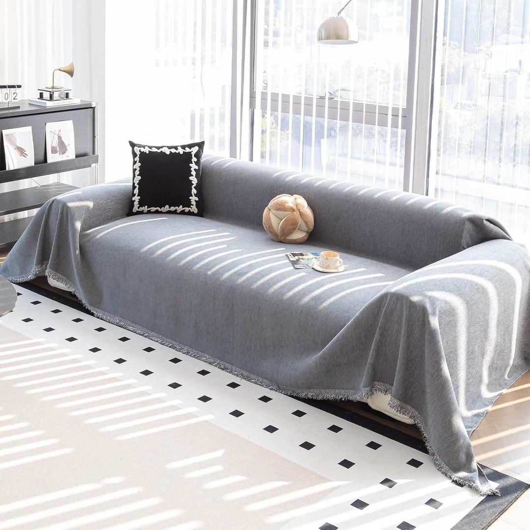 Durable Couch Cover Blanket, Sofa Blanket Cover Washable, Oversized Couch Cover Pet Friendly, Chenille Sofa Cover Blanket for 2-3 Cushions Sofas Solid Color(71"x 102"/Dark Grey/1pc)
