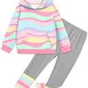 BAVADER Toddler Girl Clothes 4t 3t Girl Clothes 3t Girls Clothes 4t Cute Toddler Girls Clothes Little Girls' 2 Piece Outfits with Pocket Long Sleeve Hoodie Top Sweatpants Fall Winter Spring Pink Waves