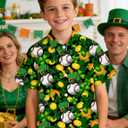 UNICOMIDEA Kids St Patricks Day Shirt Green Shamrock Plaid Shirts Short Sleeve for 11-12 Years Boys Button Summer Tops Party Holiday