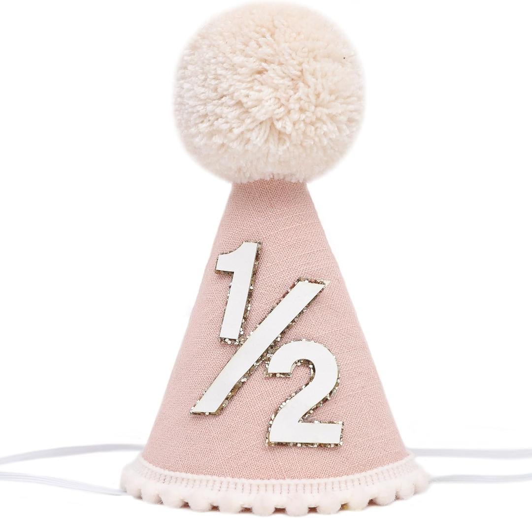 Half Birthday Hat -Baby 1/2 Birthday Cone Hat,Six Months Decorations,Party Hat Outfit for Girls/Boys (Lotus Pink)