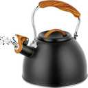 Tea Kettle -3.0 Quart Whistling Tea Kettle for Stove Top Stainless Steel Tea Pot Stovetop Food Grade Water Kettle with Wood Pattern Handle for Coffee/Tea/Milk Kettle Pot -Black