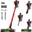 Cordless Stick Vacuum Cleaner, 40Kpa Powerful Suction Vacuum Cleaner with LED Headlight, Detachable Battery, 8-in-1 Lightweight Handheld Vacuums for Pet Hair Carpet and Hardwood Floor, Red