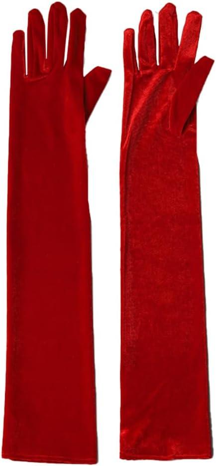 Women Long Velvet Tea Party Opera Wedding gloves Stretchy Elbow Long Gloves for Ladies