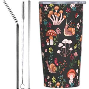 Yobvec Cute Mushroom Tumbler with Lid and Straw, 20 Oz Stainless Steel Insulated Water Bottle Travel Coffee Mug