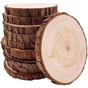 Unfinished Natural with Tree Bark Wood Slices 10 Pcs 5"x6" inch Disc Coasters Wood Coaster Pieces Craft Wood kit Circles Crafts Christmas Ornaments DIY Crafts with Bark for Crafts Rustic Wedding