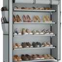 Shoe Rack with Cover, 5 Tier Shoe Organizer Storage for 20-24 Pair Shoes and Boots Large Shoe Storage Shelf Space Saving Vertical Shoe Rack for Closet, Front Door Entrance, Dorm, Garage, Grey