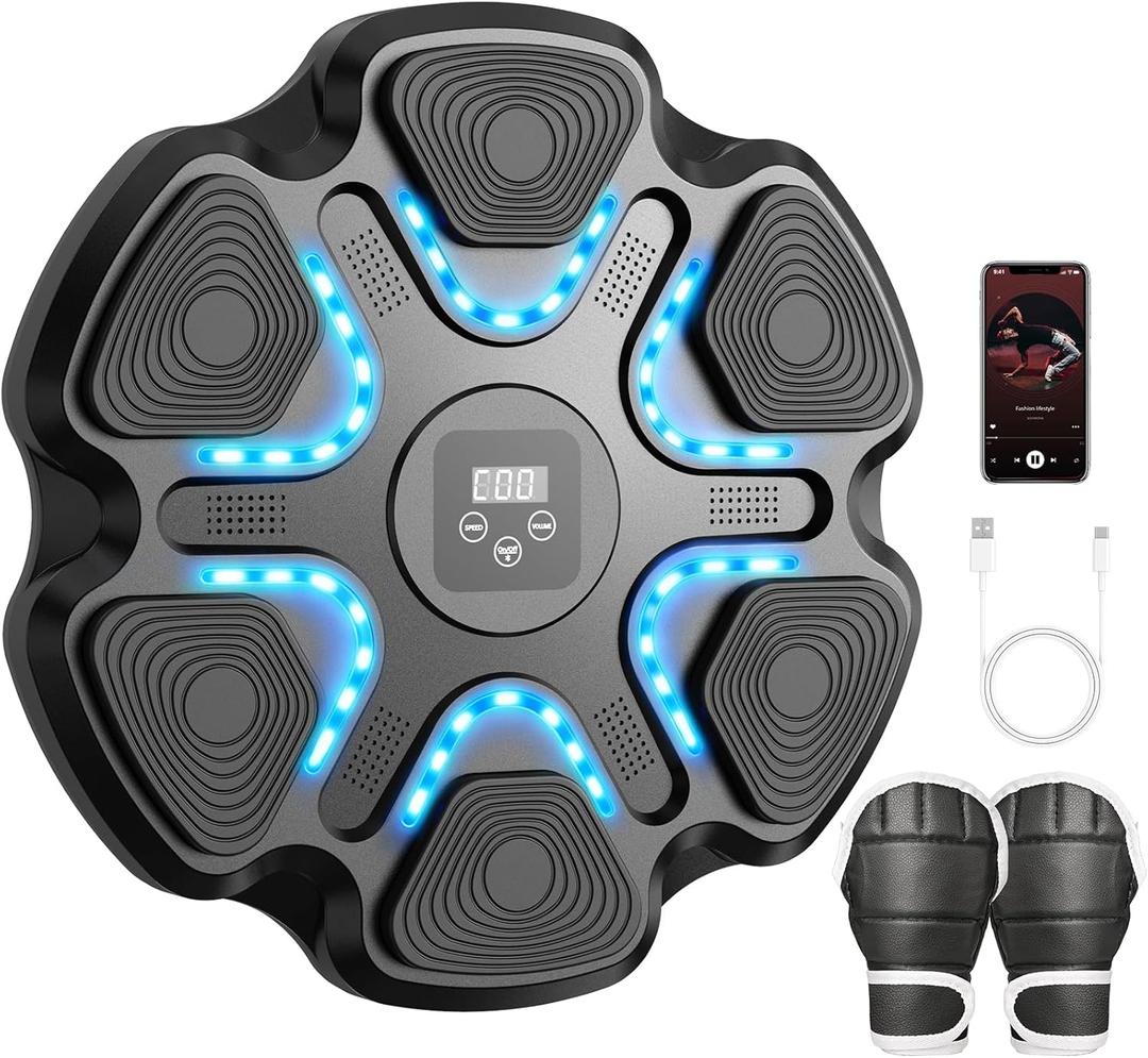 Music Boxing Machine for Kids Adults, Smart Interactive Music Punching Machine with Gloves 9 Modes 9 Speeds Wall Mounted Electronic Boxing Punching Pad for Reaction Training Home Fitness Room Game (Black)