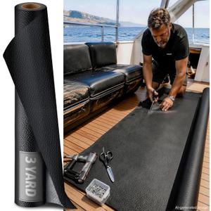 Marine Vinyl Faux Leather: 3 Yard Roll Black Upholstery Fabric 0.8mm Heavy Duty Boat Seat Faux Leather - UV, Waterproof & Scratch-Resistant for Boats Cars Sofa Repair