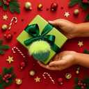 Novabright 48 Pcs Lime Green Christmas Ornaments Christmas Wood Cutouts with Fuzzy Lime Green Hair Hanging Glitter Wooden Baubles for Xmas Tree Home Decor Craft