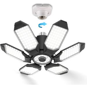 BRAINIAC LED Garage Light Bulb 150W 15000LM Deformable Garage Lights Ceiling led with 6 Adjustable Panels, E26/E27 Screw in Shop Lights for Basement Barn Porch