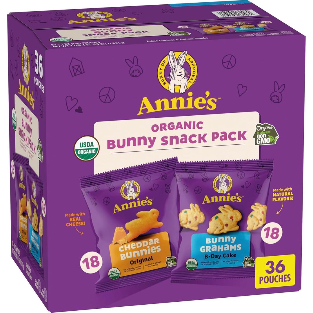 Annie's Organic Snack Pack, Cheddar Bunnies Crackers and Birthday Cake Bunny Grahams, 36 Ct, 36 oz (EXP 09/02/26)