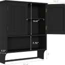 Smuxee Black Bathroom Cabinet Wall Mounted with Towels Bar, Medicine Cabinet with 2 Door Adjustable Shelves, Over Toilet Cabinet for Bathroom Laundry Room Kitchen