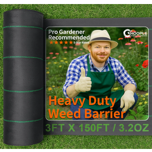 HOOPLE 3 ft x 150 ft Weed Barrier Landscape Fabric, Heavy Duty Woven Polypropylene Ground Cover, Water Permeable Garden Fabric for Flower Beds, Gravel, Mulch & Driveway Base