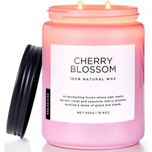 M&SENSE Cherry Blossom Scented Spring Candle, 19.4oz 110 Hours Long Lasting Natural Soy Wax Stress Relief Aromatherapy Romantic Candle for Women & Bedroom Decor