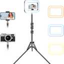 Rechargeable Ring Light with Stand for Video Recording, Dimmable Lighting Tripod for iPhone, Square Light with Phone Holder for Content Creators, Selfie, Makeup, Live Streaming, TikTok