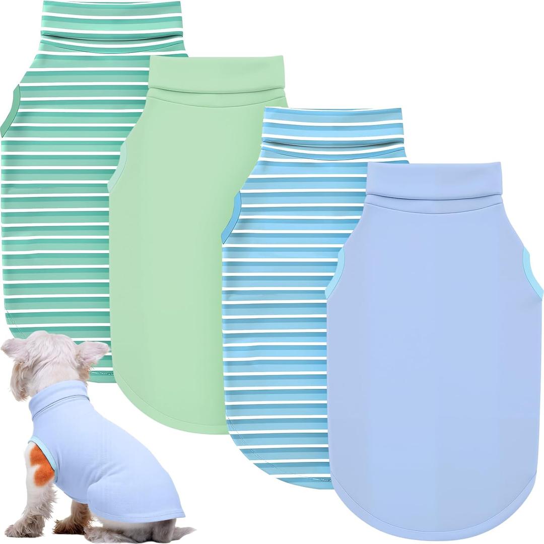 Abbylike 4 Pack Dog Shirts, Spring Lightweight Stretchy Dog Turtleneck, Breathable Soft German Velvet Sleeveless Puppy Base Layer Vest for Pet Indoor Outdoor Wears(Sky Blue and Green,XL)