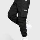 HOTake Men's Casual Cargo Pants Elastic Waist Drawstring Tapered Pants for Men Joggers Hiking Pants with Multi Pockets (Black). S Size