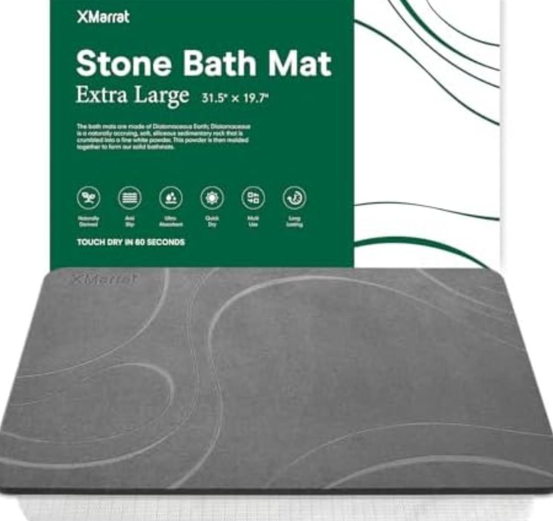 FEEGOO Large Stone Bath Mat, Super Absorbent Diatomaceous Earth Bath Mat Large, Quick Drying Non-Slip Diatomite Stone Bath Mats for Bathroom, Easy to Clean (Dark Grey, Extra Large 31.5" x 19.7")