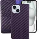 MONASAY Wallet Case Compatible for iPhone 15 5G,[Glass Screen Protector Included] [RFID Blocking] Flip Folio Leather Cell Phone Cover with Credit Card Holder，6.1-inch，Bright-Purple