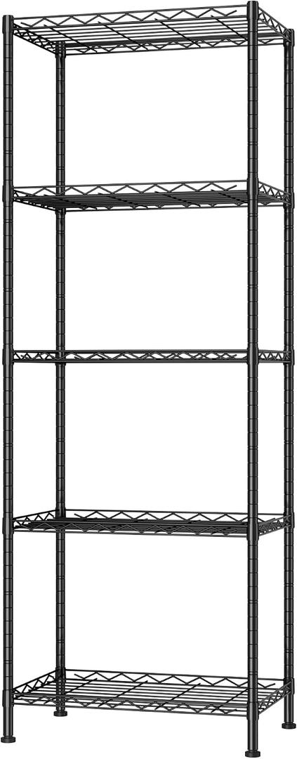 HOMEFORT 5-Shelving Unit, Adjustable Wire Shelving, Metal Wire Shelf Rack Organizer for Kitchen, Pantry, Closet, Bathroom, Laundry, Black,21" W x 11" D x 53" H