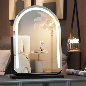 Makeup Mirror with Lights, 13" x 17.3" Vanity Mirror with Lights, Lighted Makeup Mirror, 3 Color Modes, Dimmable Light, 360-degree Rotation，High-end Black Round Mirror LED Vanity Mirror