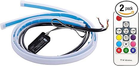 2Pcs Car LED Strip Lights,Multicolor DRL Headlight Surface Strip Tube,Exterior Hood Daytime Running Light Amber Switchback Sequential Turn Signal (45cm/17.7in)
