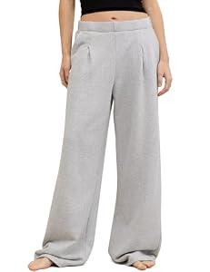 HeSaYep Women's Wide Leg Sweatpants Baggy Straight Leg Sweat Pants Elastic High Waisted Loose Pants with Pockets, Grey S