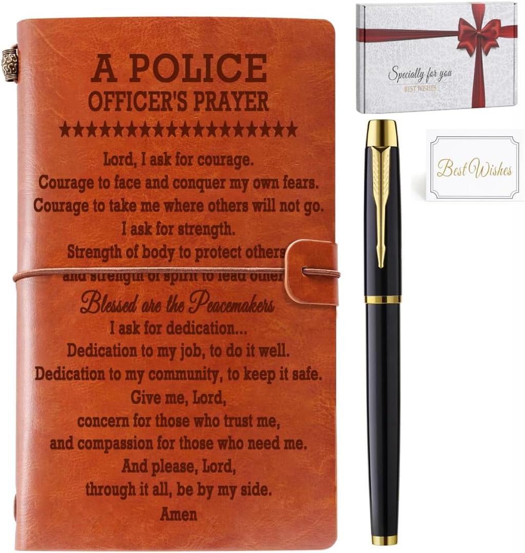 Police Gifts, Police Officer Gifts for Men Women Police Officer Prayer Journal Notebook Police Academy Graduation Gifts Law Enforcement Gifts Police Retirement Gifts (Brown)