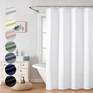 White Stall Shower Curtain 48 x 72 inch, Embossed Textured Fabric Shower Curtain for Bathroom - Soft Cloth & Hotel Spa, Water Repellent, Machine Washable Bathroom Curtain